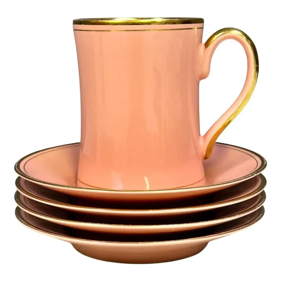 Fitz & Floyd Rare Pavillion Peach Coral Retired 1987-1988 1 Mug and 4 Saucers